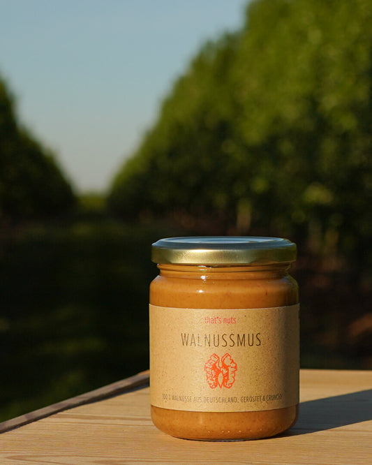 Walnussmus 250g aus unseren Walnüssen aus Rheinhessen, geschlossenes Glas frontal